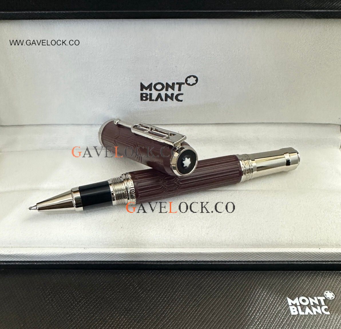 AAA Copy Montblanc Victor Hugo dark red Barrel & Silver Clip Rollerball Pen